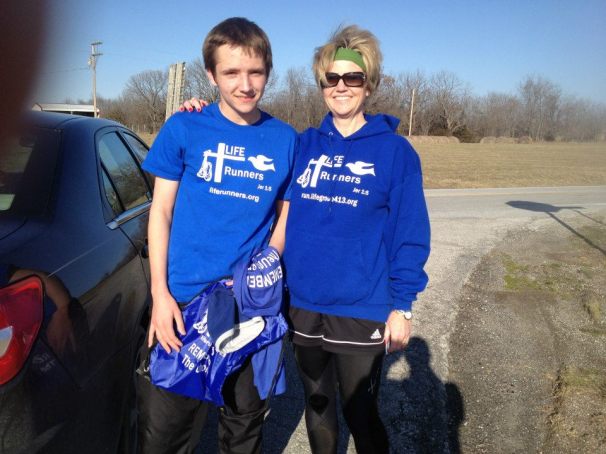 James Vignola wanted to run in the relay so much that he chose to do so even though the MSsHAA told him it would disqualify him from competing in high school track and field for 1 year.  James ran the last 2 legs of day 2 of the Mid-MO portion of the A-Cross the Country Relay.  It was not a competition, he and many of the other runners ran alone, there was no medals, etc.  It was about raising awareness, offering our running up as a prayer and sacrifice.  We are hopeful that MSSHAA will allow James who is a Freshman in high school, to continue competing.  He is a great example to other students and role model for all.  Blessings to him and his very supportive family.