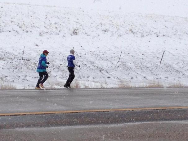 Amy Wagner and Frannie White running in the same relay that came through Central Mo this past week.  Rapid City, SD.