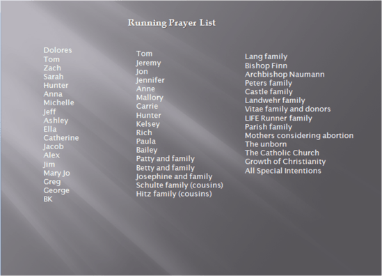 running prayer list